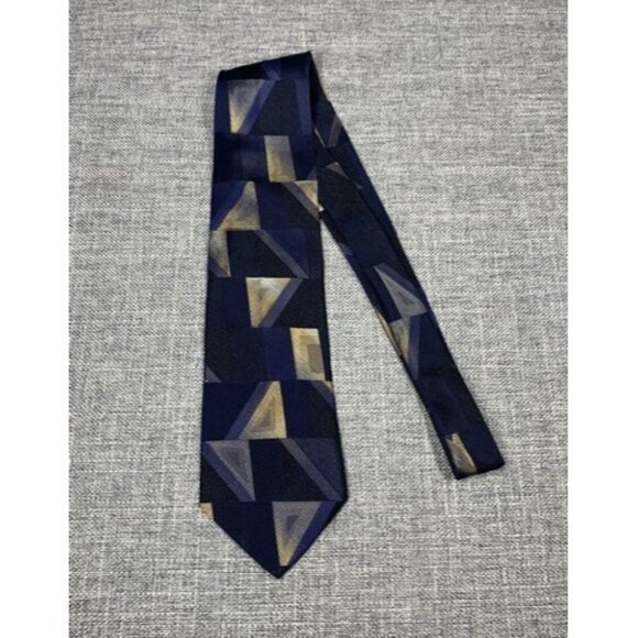 Vintage Fratelli Moda 100% Silk Hand Made In Italy Geometric Tie Black & Gold - Picture 2 of 5
